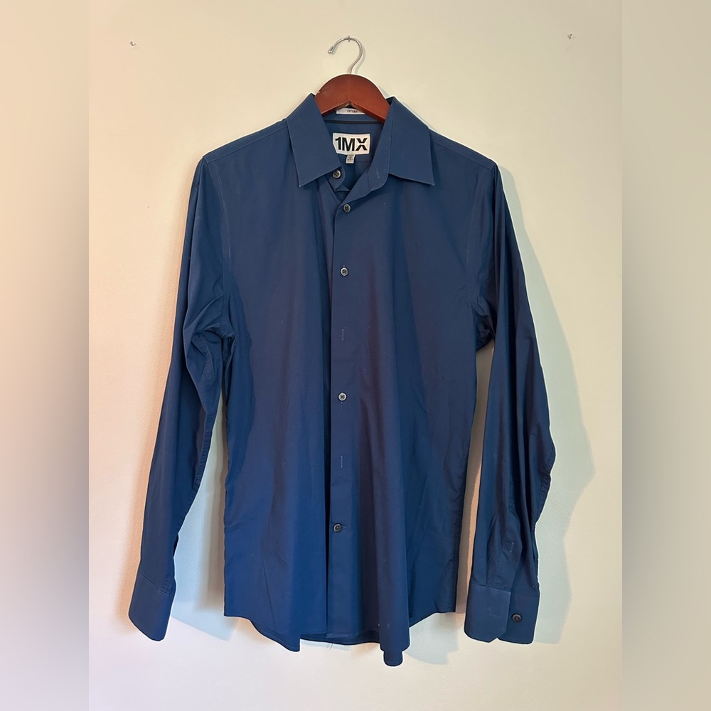 Express Navy Blue Dress Shirt, Medium, Fitted
